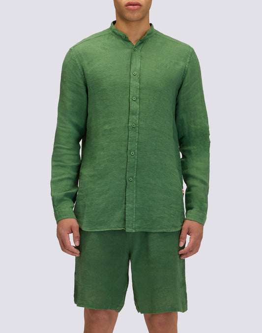 GARMENT DYED LINEN SHIRT WITH MANDARIN COLLAR