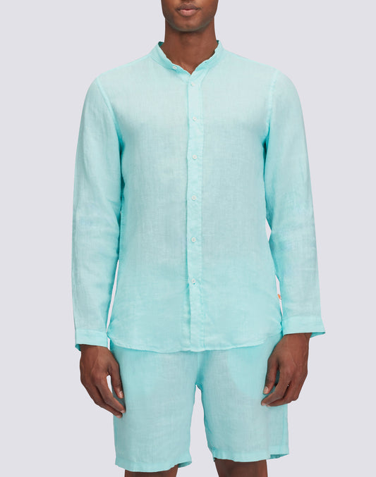 GARMENT DYED LINEN SHIRT WITH MANDARIN COLLAR