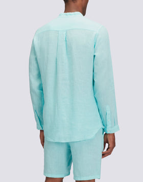 GARMENT DYED LINEN SHIRT WITH MANDARIN COLLAR