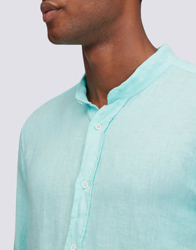 GARMENT DYED LINEN SHIRT WITH MANDARIN COLLAR