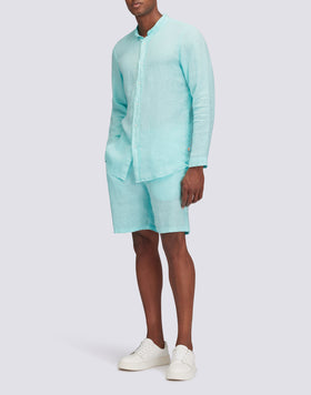 GARMENT DYED LINEN SHIRT WITH MANDARIN COLLAR