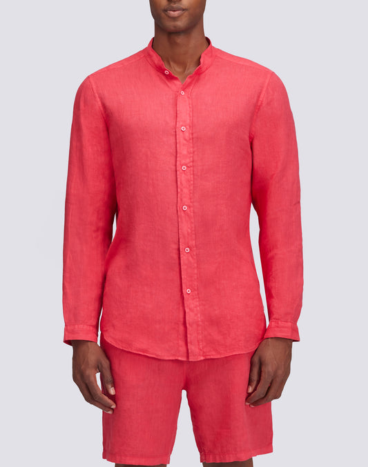 GARMENT DYED LINEN SHIRT WITH MANDARIN COLLAR