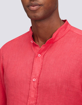 CAMICIA IN LINO IN TINTO CAPO CON COLLO ALLA COREANA