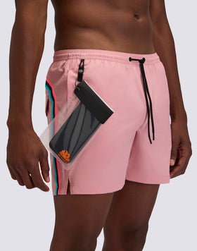 BAÑADOR CON TEJIDO ELÁSTICO, CINTURA ELÁSTICA Y BOLSILLO EXTRAÍBLE