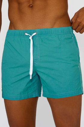 STONE WASH SHORT SWIM SHORTS WITH AN ELASTICATED WAISTBAND
