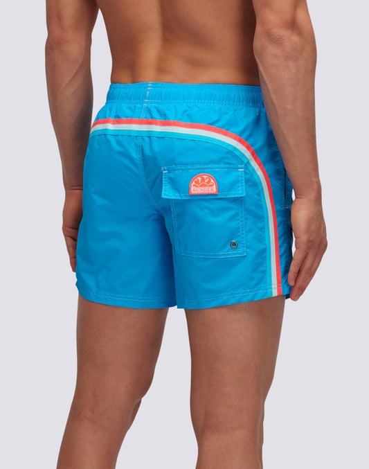 ICONIC TAFFETA STRETCH WAIST SHORT SWIM TRUNKS