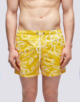 ARCHIVE HIBISCUS PRINTED SHORT SWIMSHORTS WITH ELASTIC WAIST