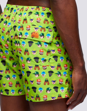 GUESS WHO MICROPRINT ELASTICATED WAIST SHORT SWIMSHORTS