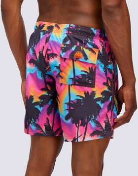 SHORT DE BAIN MOYEN TAILLE ÉLASTIQUE IMPRIMÉ PALMIER EN POLY RECYCLÉ