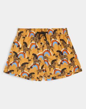 MAILLOT DE BAIN COURT TAILLE ÉLASTIQUÉE IMPRIMÉ SAFARI TROPICAL