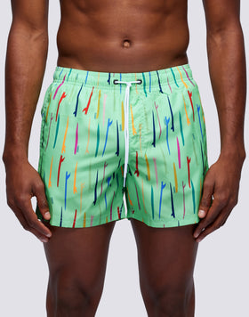 MICROPRINT POP SURF REPREVE® ELASTICATED WAIST SHORT SWIMSUIT