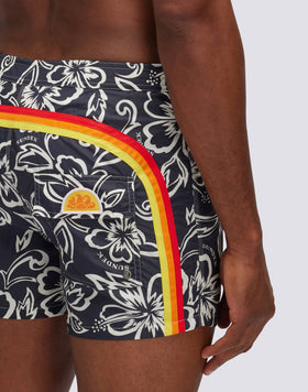 SHORT FIXED WAIST SWIMSHORTS ICONIC TAFFETA WITH VINTAGE PRINT HIBISCUS SK23