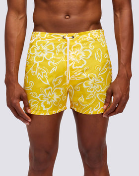 SHORT FIXED WAIST SWIMSHORTS ICONIC TAFFETA WITH VINTAGE PRINT HIBISCUS SK23