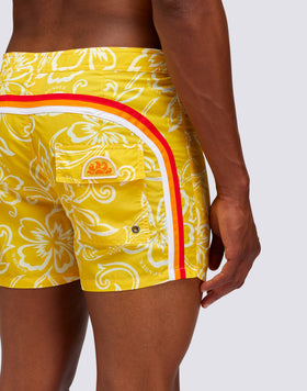 SHORT FIXED WAIST SWIMSHORTS ICONIC TAFFETA WITH VINTAGE PRINT HIBISCUS SK23
