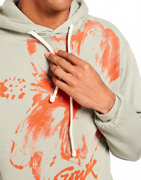 FLORAL PRINT OVERDYED COTTON HOODIE