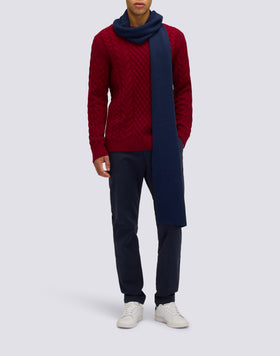 MEN'S CREW NECK SWEATER WITH CABLES IN MERINO WOOL AND CASHMERE