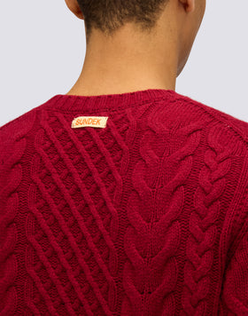 MEN'S CREW NECK SWEATER WITH CABLES IN MERINO WOOL AND CASHMERE