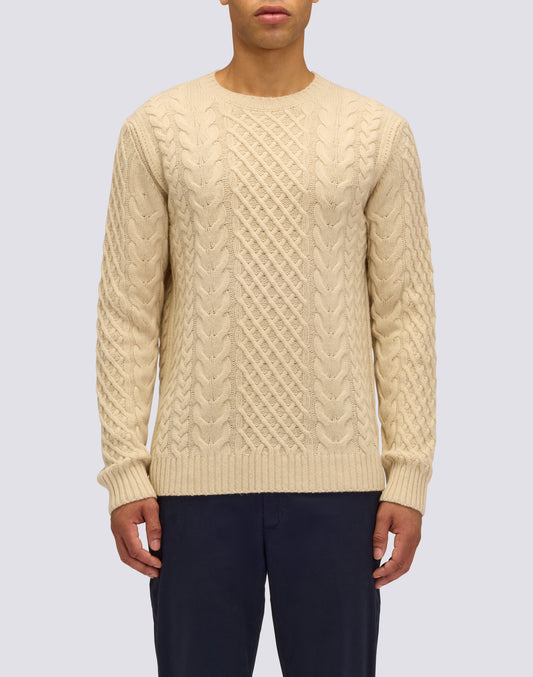 MEN'S CREW NECK SWEATER WITH CABLES IN MERINO WOOL AND CASHMERE