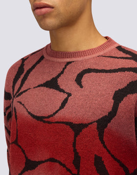 PULL JACQUARD À COL RAS DU COU POUR HOMME AVEC MOTIF HIBISCUS