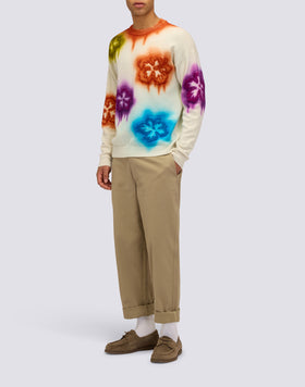 MEN'S CREW NECK SWEATER WITH FLOWER INTARSIA
