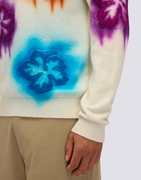 MEN'S CREW NECK SWEATER WITH FLOWER INTARSIA