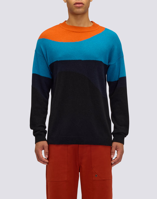 PULL COL ROND POUR HOMME AVEC INTARSIA 3 COULEURS