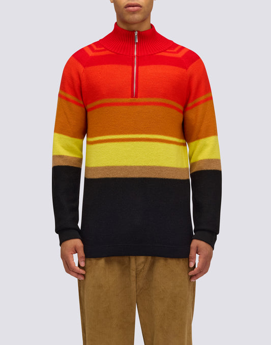 MEN'S HIGH NECK SWEATER WITH 3/4 ZIP AND HERITAGE STRIPES