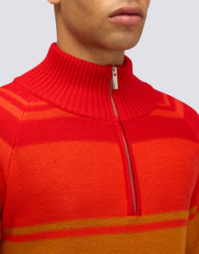 MEN'S HIGH NECK SWEATER WITH 3/4 ZIP AND HERITAGE STRIPES