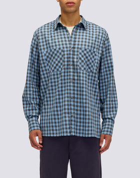 CAMICIA UOMO A QUADRETTI IN COTONE GABARDINA TINTO A MANO