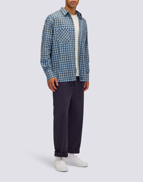 CAMICIA UOMO A QUADRETTI IN COTONE GABARDINA TINTO A MANO