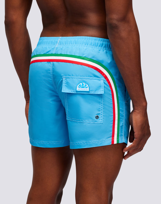MAILLOT DE BAIN COURT TAILLE ÉLASTIQUÉE TAFFETAS ICONIQUE DRAPEAU ITALIEN