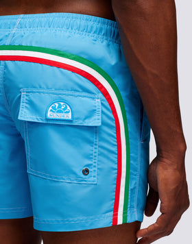 MAILLOT DE BAIN COURT TAILLE ÉLASTIQUÉE TAFFETAS ICONIQUE DRAPEAU ITALIEN