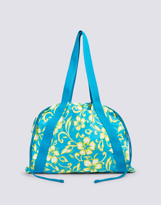 AVA - NYLON BAG WITH HANDLES AND STRINGS HIBISCUS PRINT SK23
