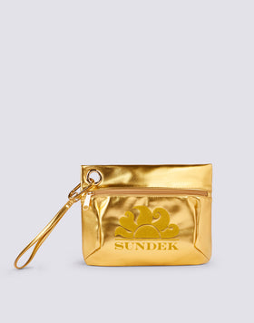BORSA CLUTCH LAMINATA CON LOGO