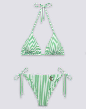 WOMEN'S BIKINI TRIANGLE TOP AND TIE-SIDE BRIEFS WITH FRUIT EMBROIDERY