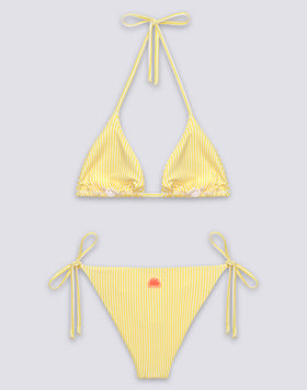 MAILLOT DE BAIN FEMME HAUT TRIANGLE ET SLIP À NŒUDS AVEC BRODERIE FRUITS