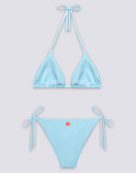 MAILLOT DE BAIN FEMME HAUT TRIANGLE ET SLIP À NŒUDS AVEC BRODERIE FRUITS