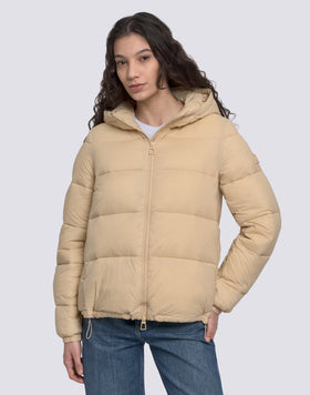DOUDOUNE COURTE REMBOURRÉE À CAPUCHE POUR FEMME