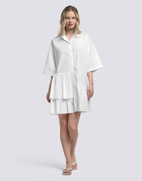 ROBE COURTE ASYMÉTRIQUE POUR FEMME EN POPELINE DE COTON