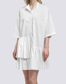 ROBE COURTE ASYMÉTRIQUE POUR FEMME EN POPELINE DE COTON