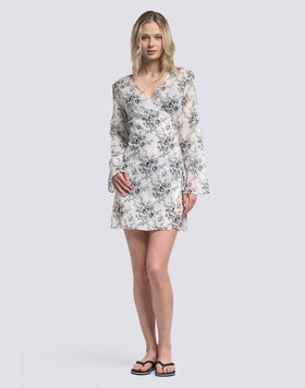 ROBE FEMME WRAPOVER IMPRIMÉ ROSE DE JOIE
