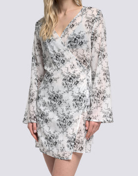 ROBE FEMME WRAPOVER IMPRIMÉ ROSE DE JOIE