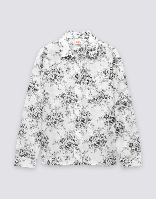 CHEMISE FEMME À MANCHES LONGUES EN VOILE DE COTON IMPRIMÉ ROSE DE JOIE