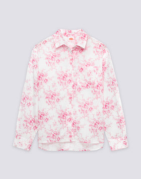 CHEMISE FEMME À MANCHES LONGUES EN VOILE DE COTON IMPRIMÉ ROSE DE JOIE