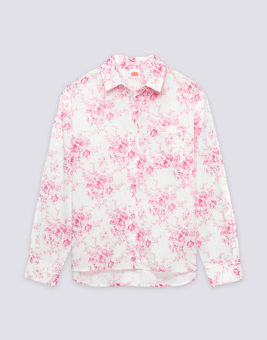 CHEMISE FEMME À MANCHES LONGUES EN VOILE DE COTON IMPRIMÉ ROSE DE JOIE
