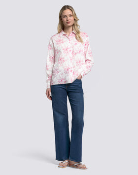 CHEMISE FEMME À MANCHES LONGUES EN VOILE DE COTON IMPRIMÉ ROSE DE JOIE