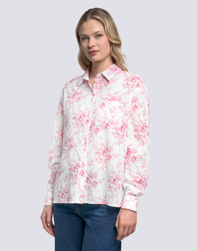CHEMISE FEMME À MANCHES LONGUES EN VOILE DE COTON IMPRIMÉ ROSE DE JOIE