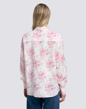 CHEMISE FEMME À MANCHES LONGUES EN VOILE DE COTON IMPRIMÉ ROSE DE JOIE