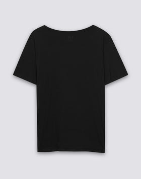 T-SHIRT FEMME À COL LARGE ET NOEUD SUR LE DEVANT