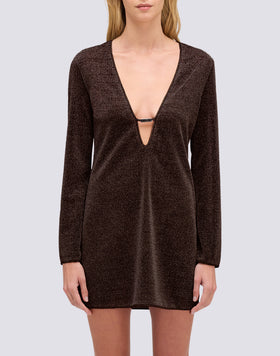ROBE COURTE POUR FEMME EN LUREX AVEC ENCOLURE PROFONDE